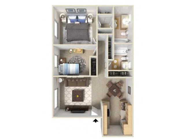 Floor Plan - 2 Bedroom 2 Bath PR