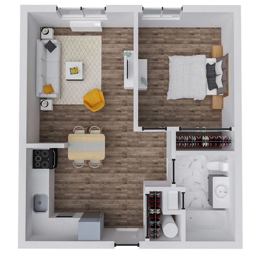 Floor Plan - 1 Bed 1 Bath (510 Sq. Ft.)