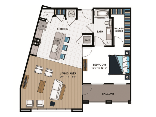A7 Floorplan - 1 Bed, 1 Bath G (80% Income Restricted)