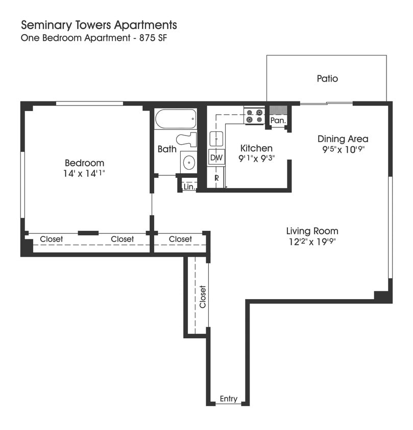 Floor Plan - 1BR 1BA (855sf)