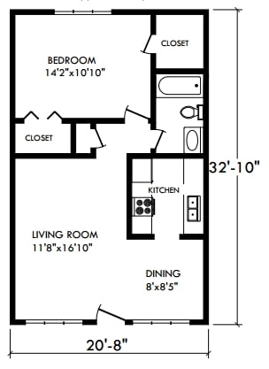 1BR/1BA - 1BD 1BA, sq ft 670