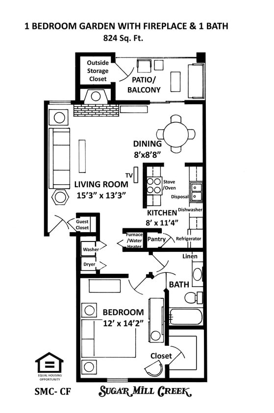 Floor Plan - C-1 Bedroom Garden w/Fireplace