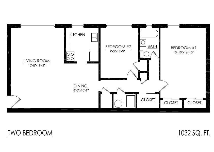 Floor Plan - 2 Bedroom 1 Bath 