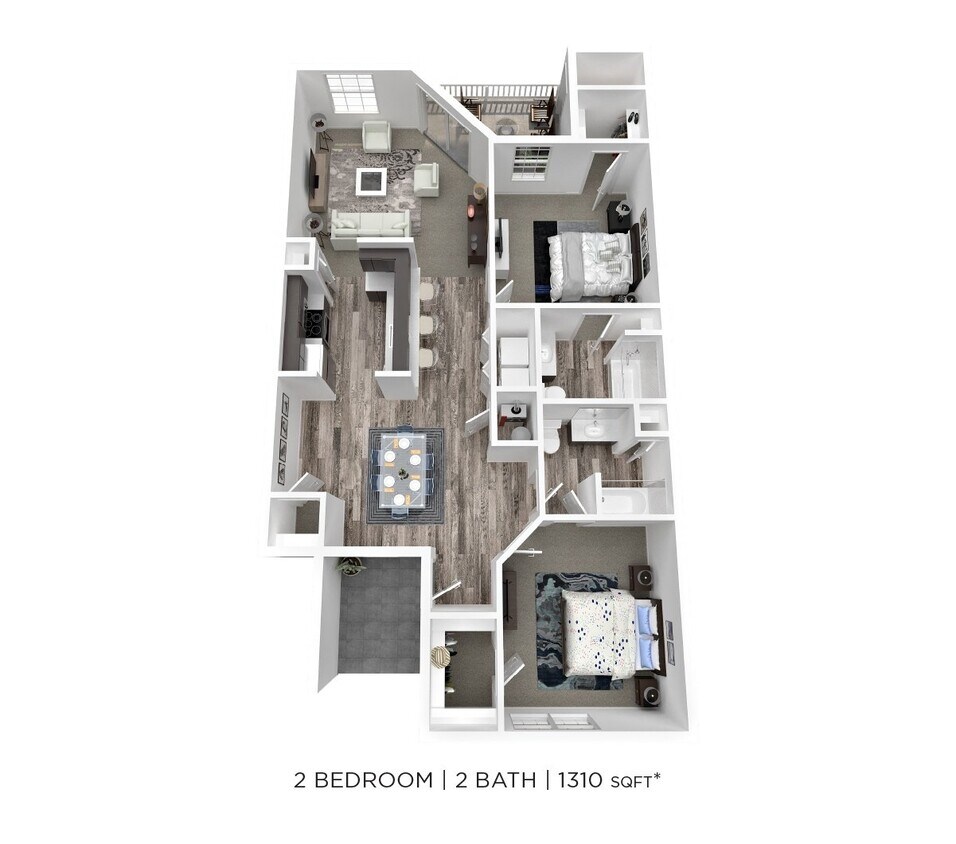 Floor Plan - Two Bedroom 2 Bath - 1,310 sqft