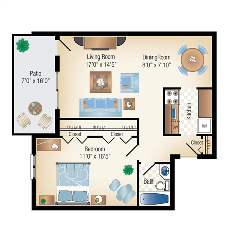 Floor Plan - GARDEN A 1 Bed 1 Bath