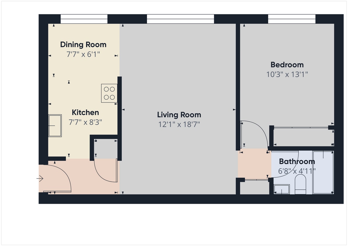 Floor Plan - 1 Bed 1 Bath B Remodel