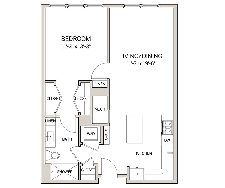 Floor Plan - 1 Bed 1 Bath A6