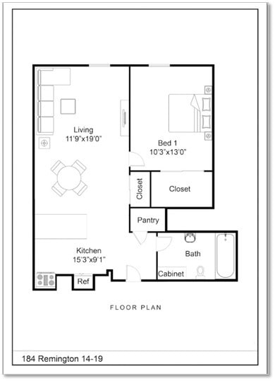 Floor Plan - 1 Bed 1 Bath 