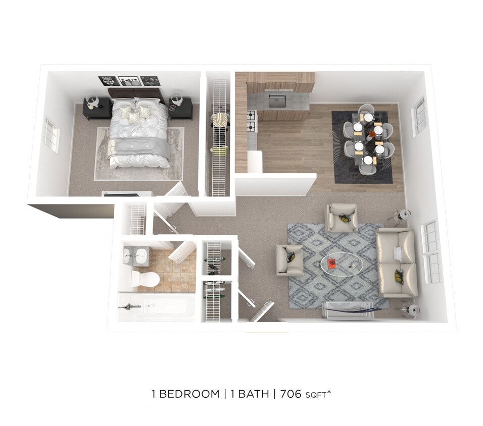Floor Plan - One Bedroom - 706 sqft