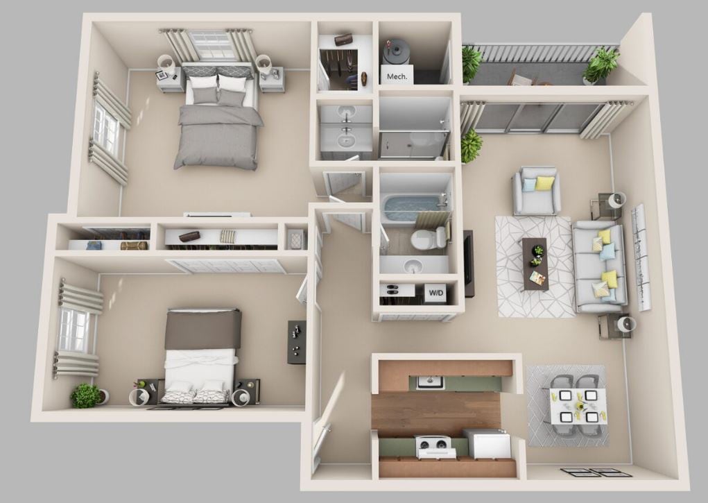 Floor Plan - 2-Bedroom 2-Bathroom | 1,036 sqft