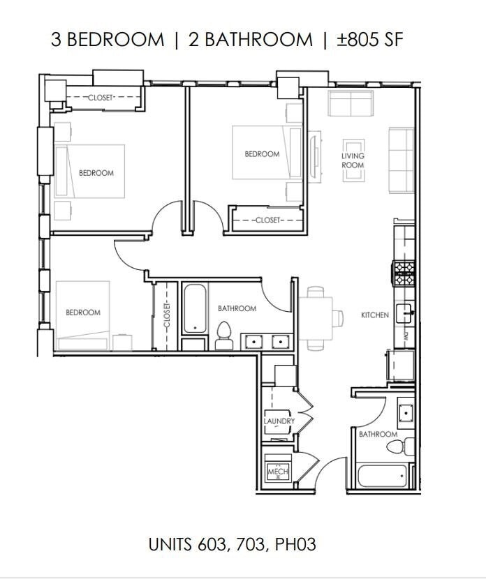 Floor Plan - Three Bedroom Two Bathroom City View