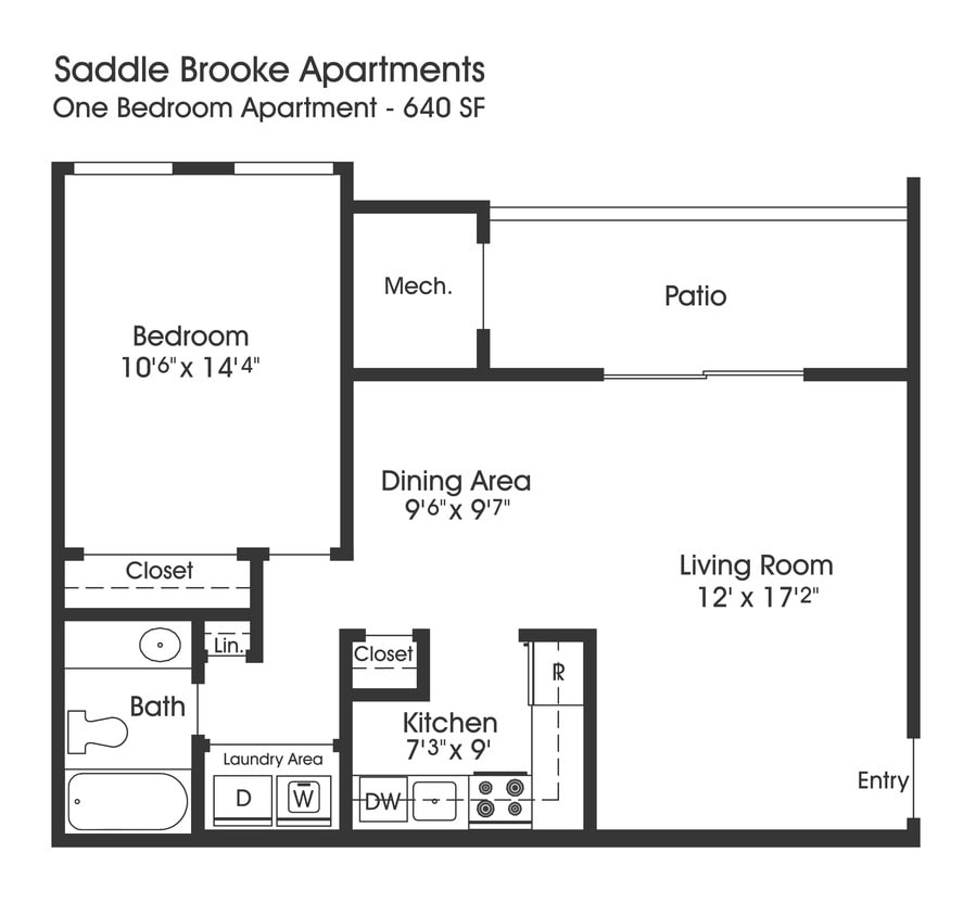 Floor Plan - 1BR 1BA (640sf)