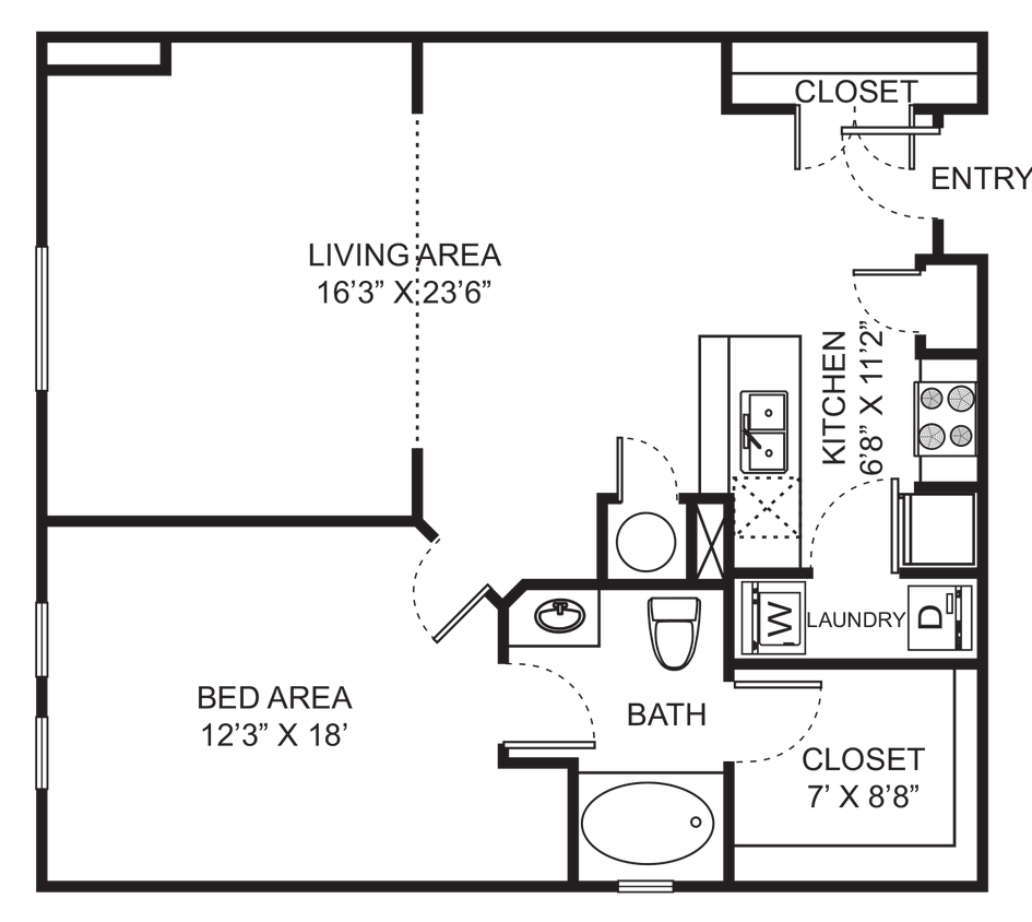 Floor Plan - A2-AB One Bedroom