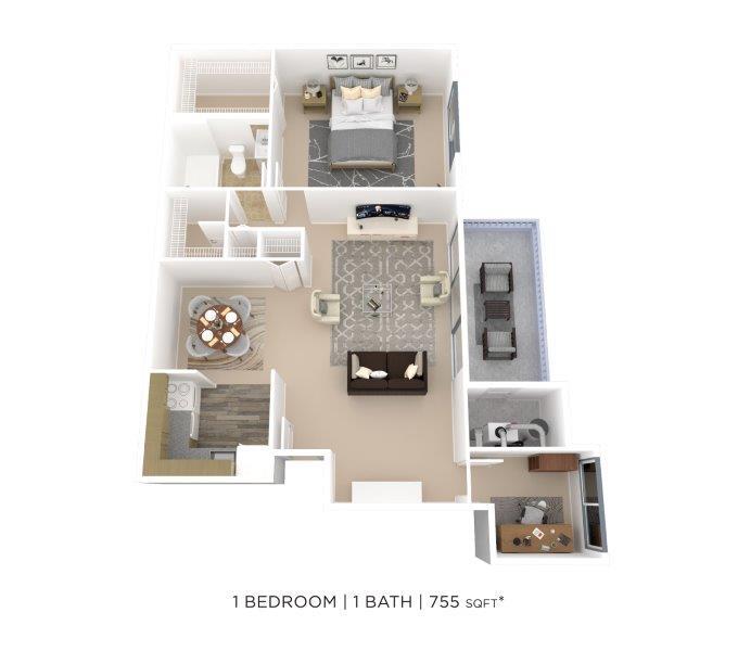 Floor Plan - One Bedroom-755 sqft