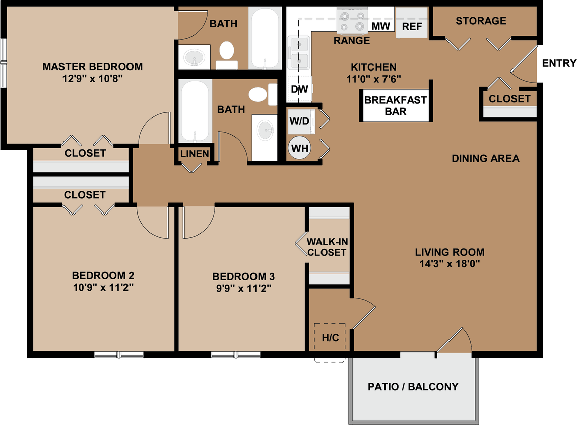 Floor Plan - 3B2B-G