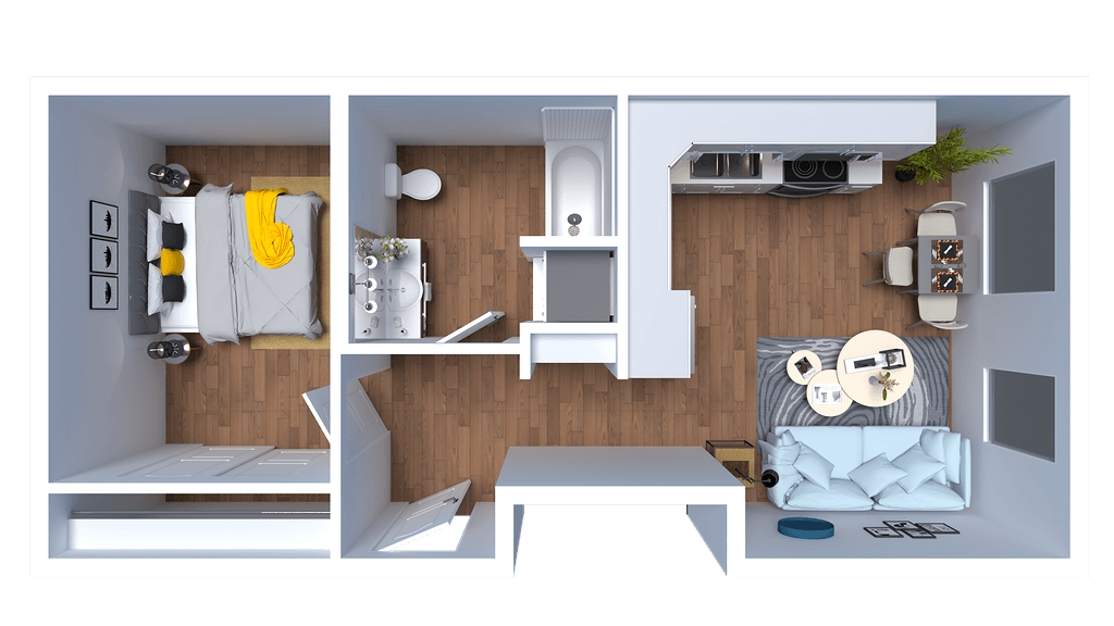 Floor Plan - H - 1 Bed 1 Bath