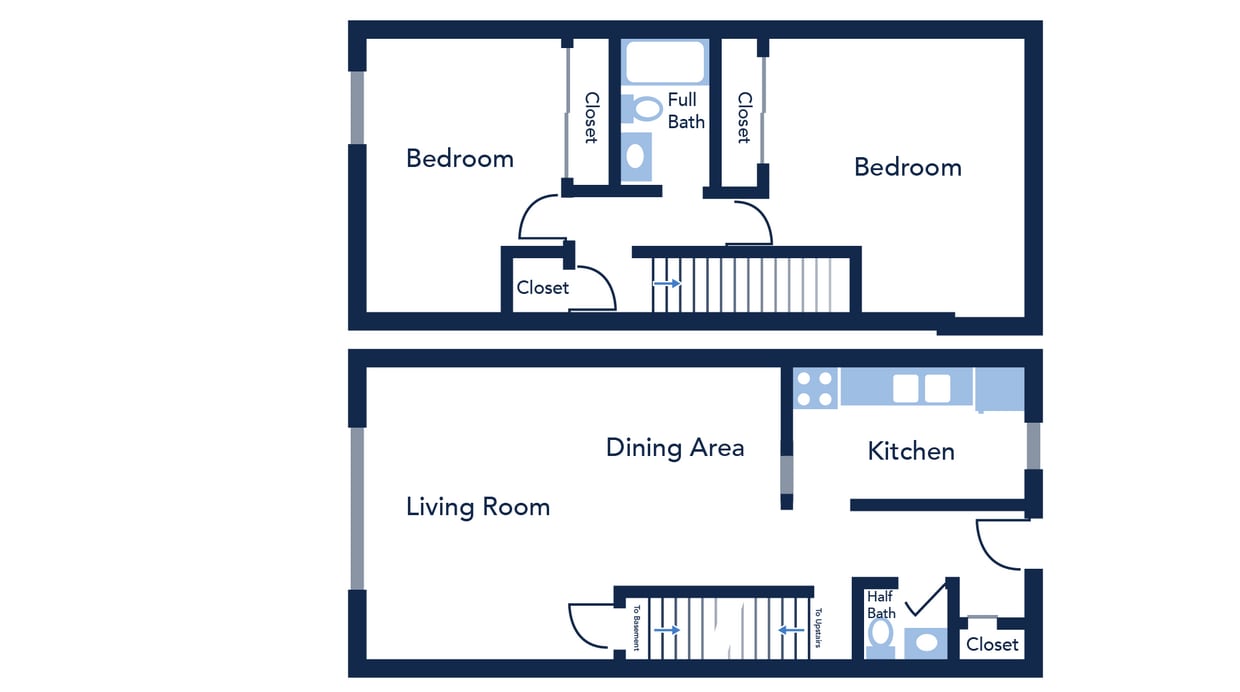Floor Plan - 2 Bedroom, 1.5 Bath Townhome 1,000 sq. ft.
