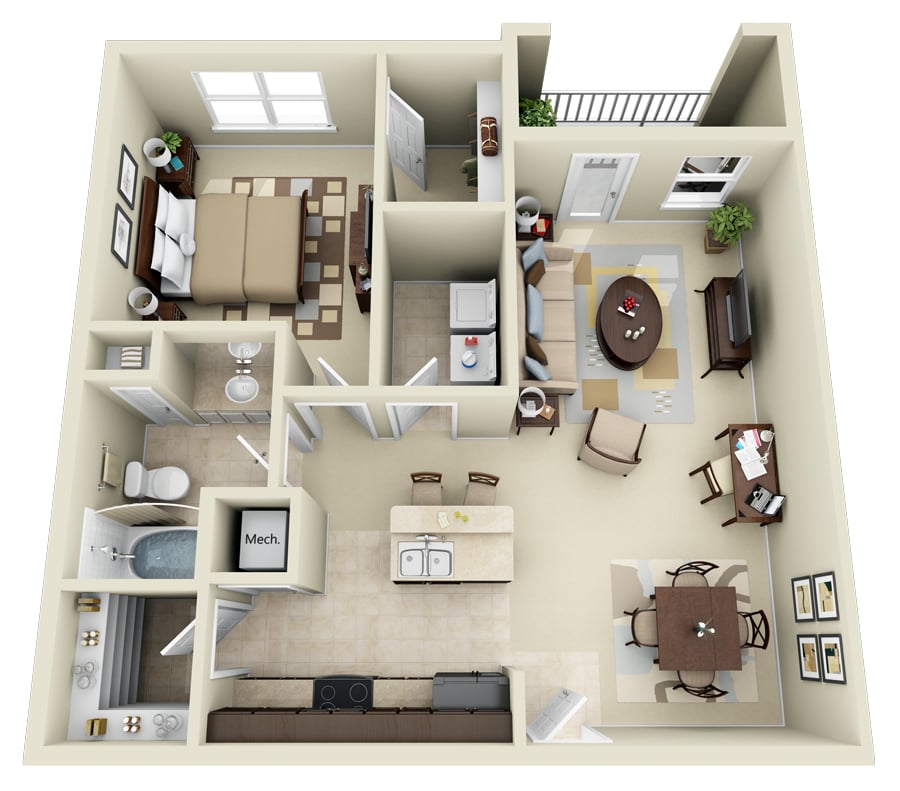Floor Plan - A2.R 1 Bedroom 1 Bath Renovated