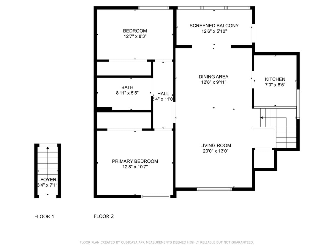 Floor Plan - 2 Bed 1 Bath Upper Floor + Balcony