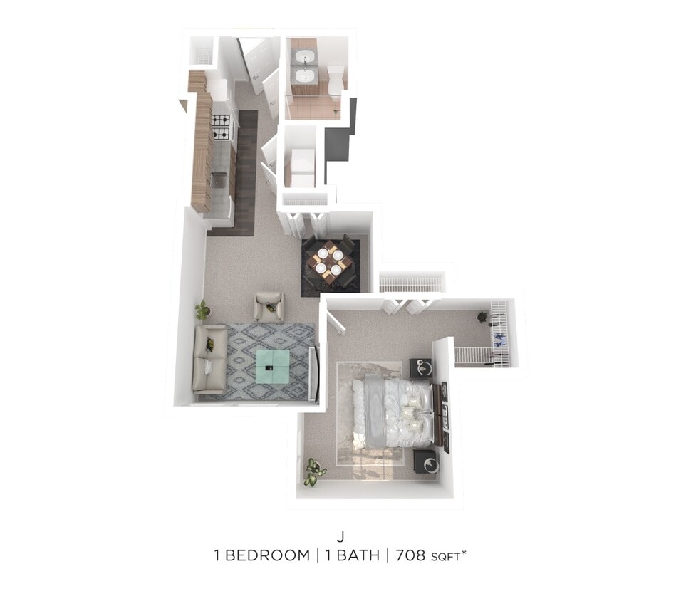Floor Plan - One Bed One Bath J - 708sqft