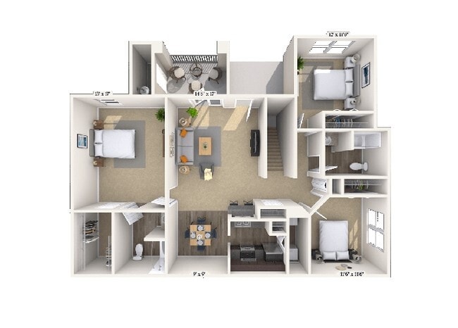 3 bed 2 bath Kensington floor plan - 3x2