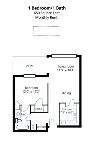 Floor Plan - 1BD/1BA