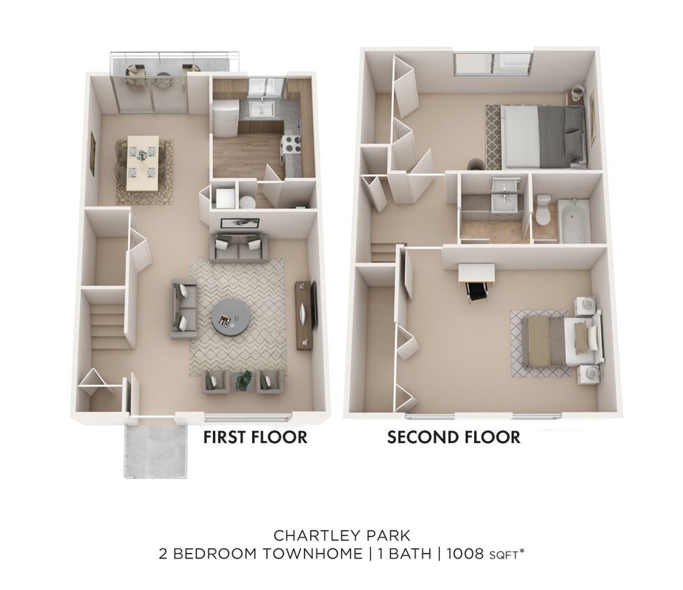 Floor Plan - Two Bedroom Townhome - 1,008 sqft