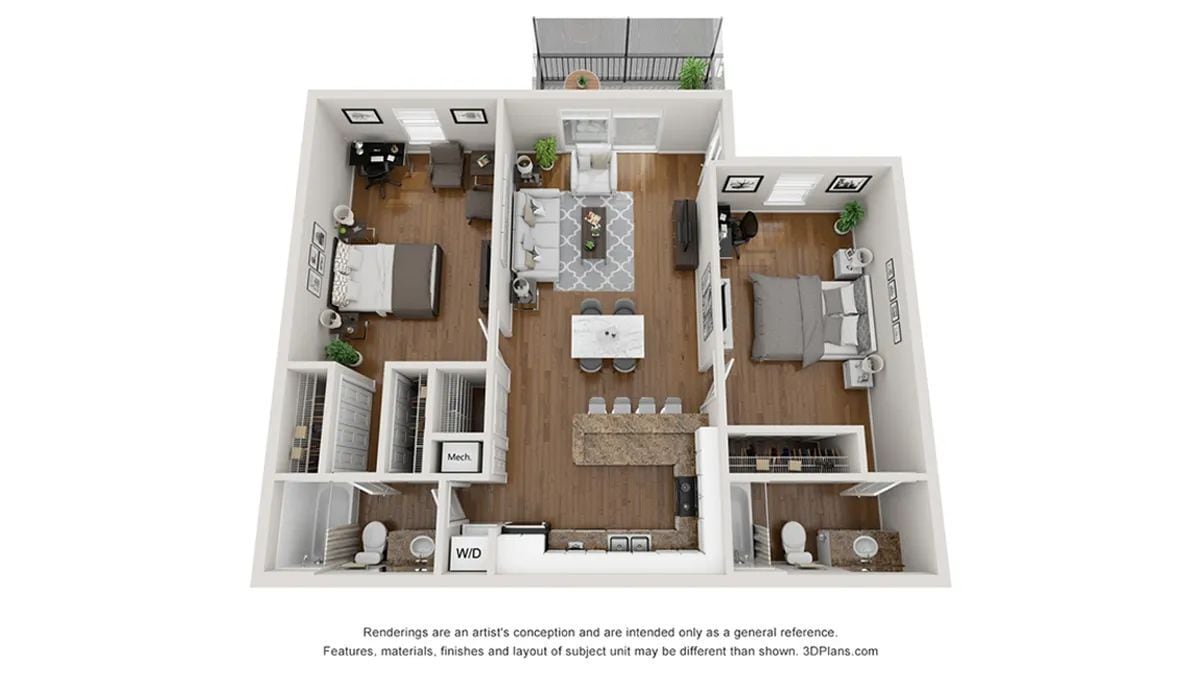 A photo of our 2x2 floor plan, The Tuscany. - The Tuscany