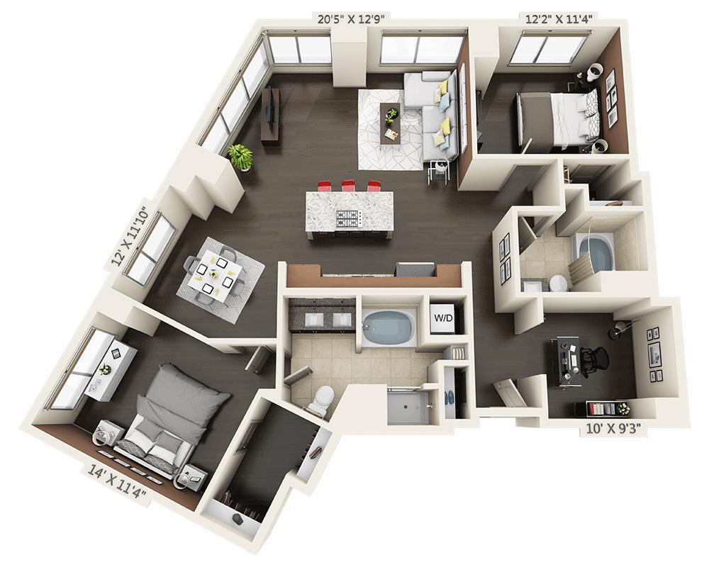 Floor Plan - Two Bedroom B2AD-PH