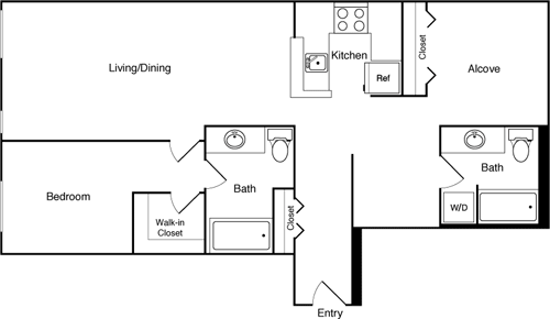 Floor Plan - 2 Bed 401 - 601 NE