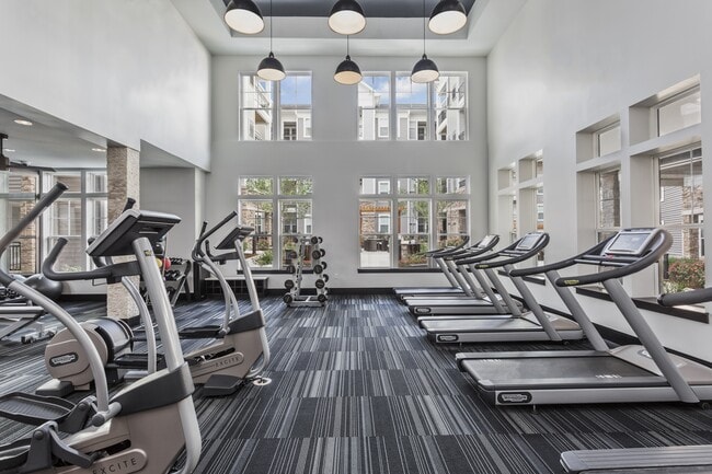 Fully-Equipped Fitness Center with Highly-Specialized Technogym Cardio Machines, Free Weights, Spin Bikes, and Individual Strength Training Machines - The Sutton Apartments