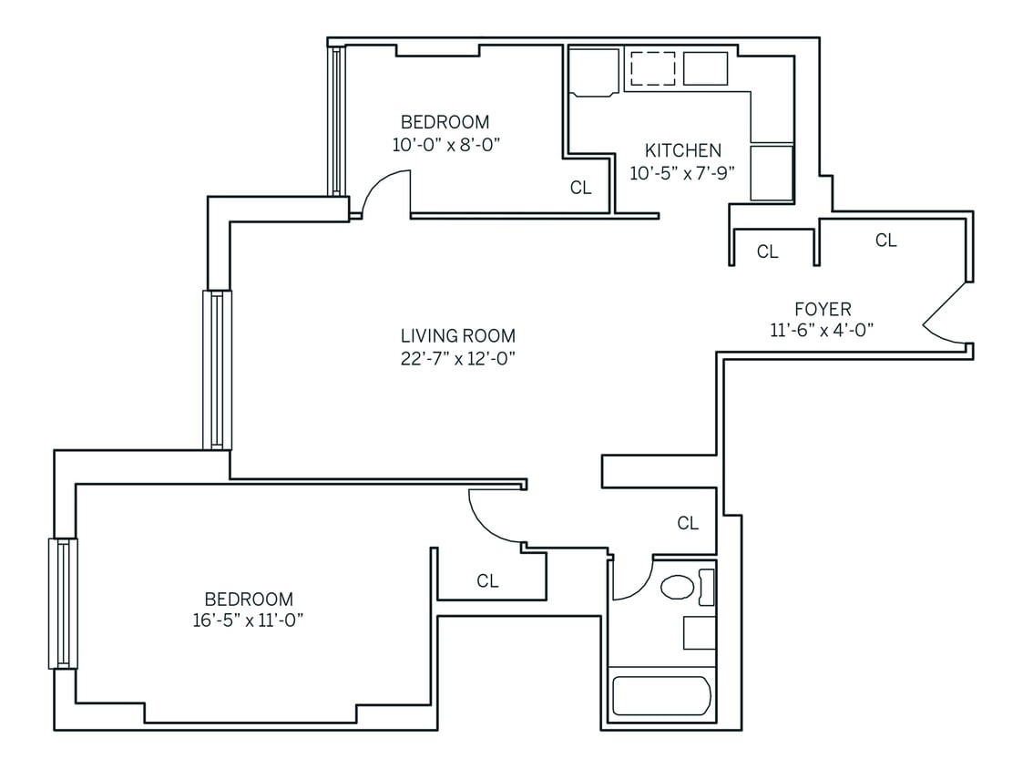 Floor Plan - PARKSIDE WEST - Converted 2 Bedroom One Bathroom