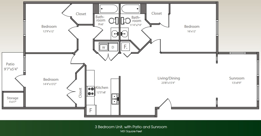 3BR/2BA w/patio and sunroom sqft 1451 - Sunroom & Patio