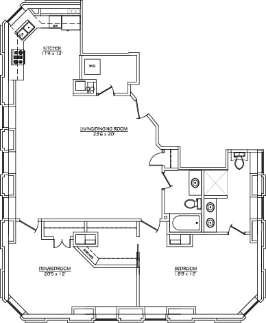 Floor Plan - 1 Bed | 2 Bath + Den