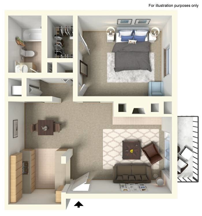 Floor Plan - 1 Bedroom w/ Washer/Dryer Combo