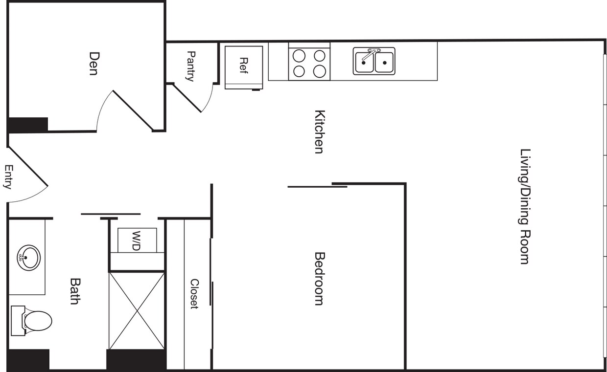 Floor Plan - 1x1+Den - A