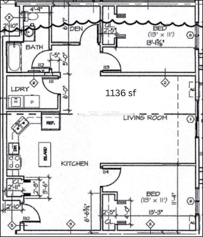 Floor Plan - CP5 - 2 Bed + Den/1 Bath | 1,136 SF