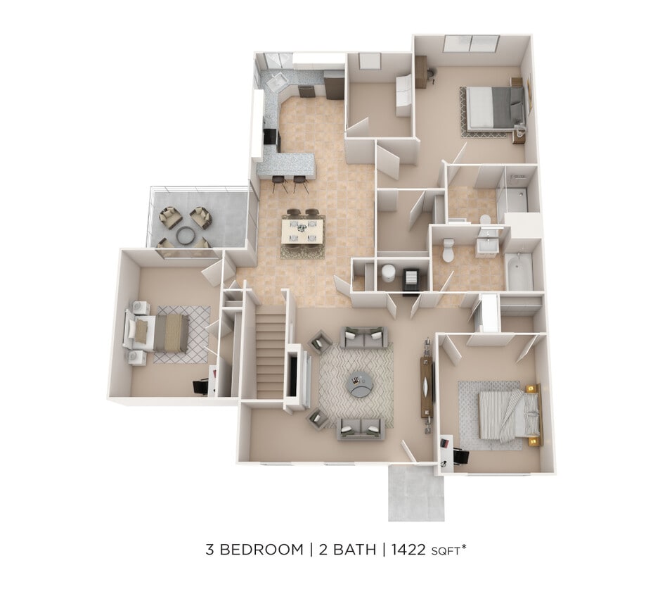 Floor Plan - Three Bedroom 2 Bath