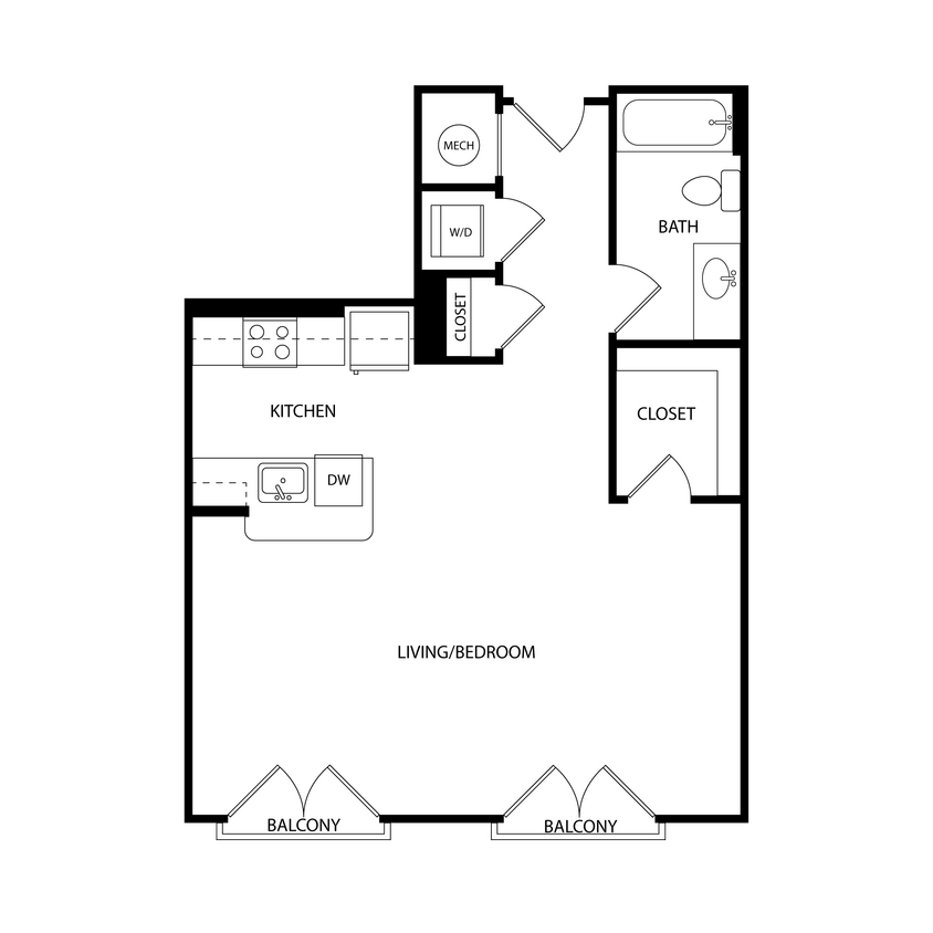 Floor Plan - Studio 662 SF E2