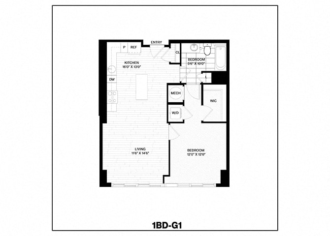 Floor Plan - 1 Bed/1 Bath-G1