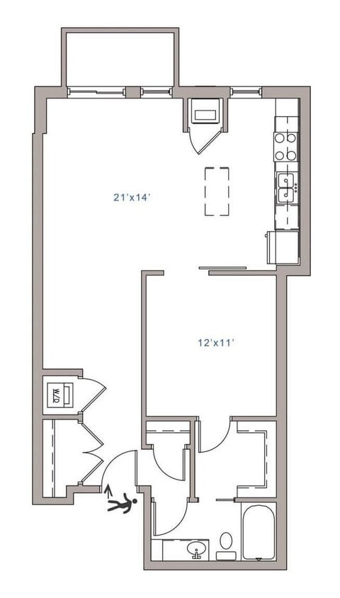 Floor Plan - 1 Bed 1 Bath H -1800