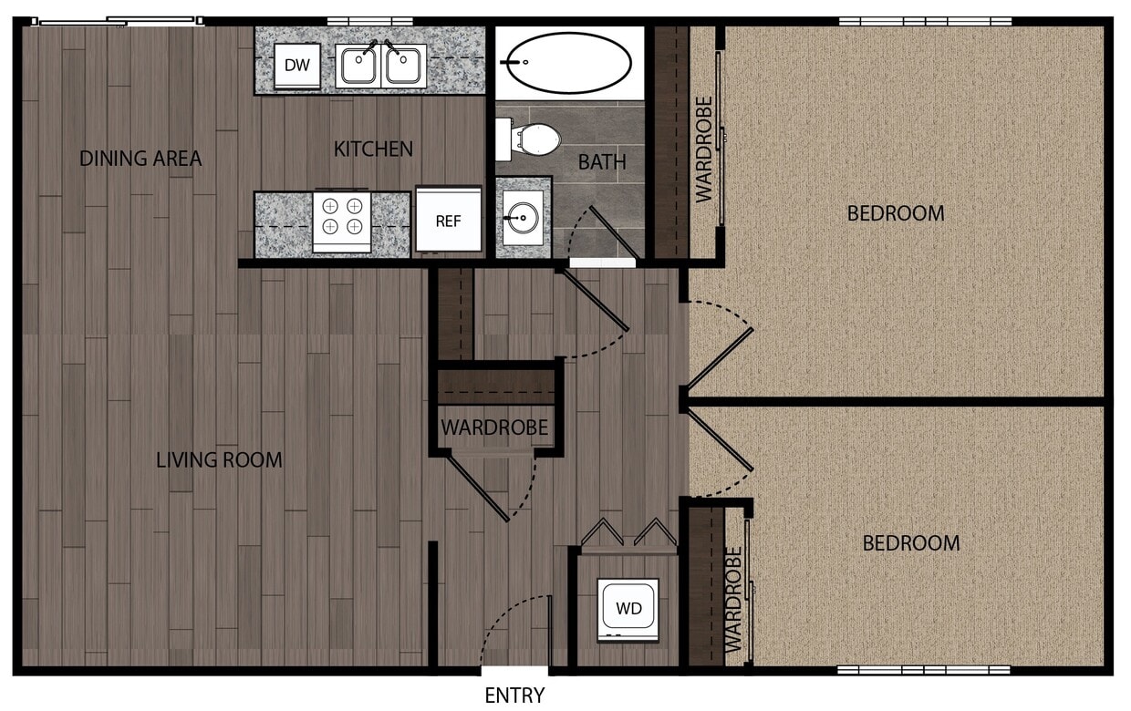 Floor Plan - Plan 2 - 2-Bedroom, 1-Bath