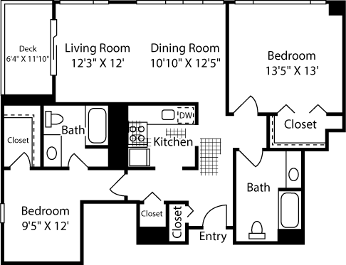Floor Plan - 2 Bed 601-1601 SE