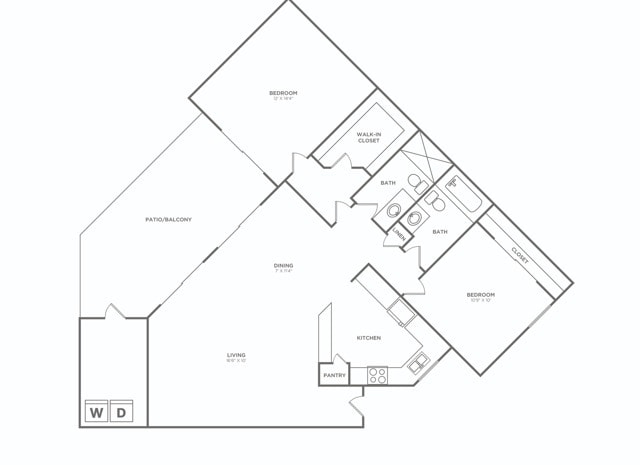 Two Bedroom Two Bath (1078 SF) - Two Bedroom Two Bath (1078 SF)