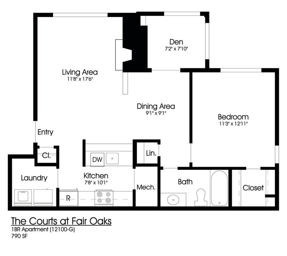 Floor Plan - 1BR 1BA (800sf)