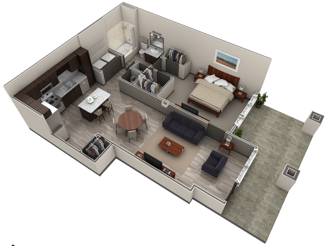 Floor Plan - 1 BR Designer Courtyard Garage