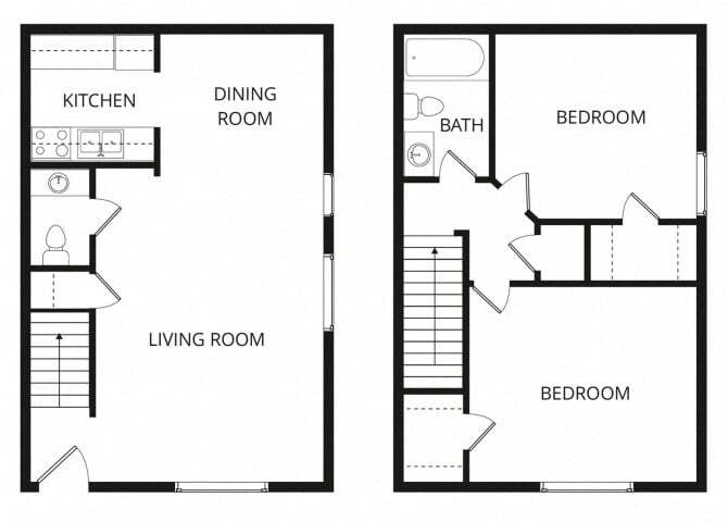 Floor Plan - 2 Bed 1.5 Bath Townhome