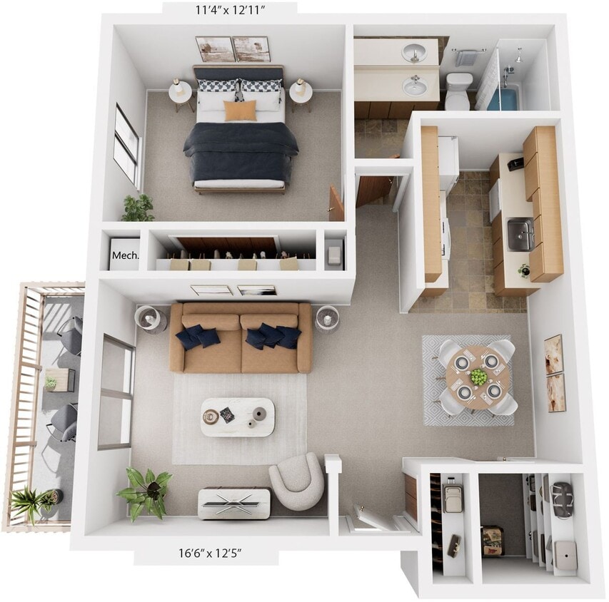 Floor Plan - Seville One Bedroom