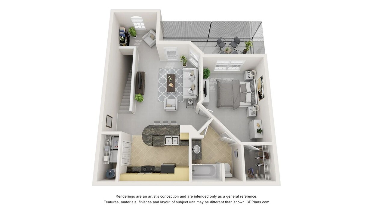 A 3D floor plan rendering of The Sicilian. - The Sicilian