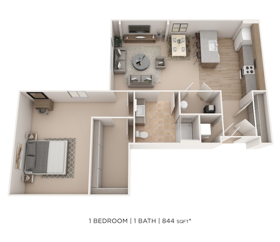 Floor Plan - One Bedroom- 844 sqft